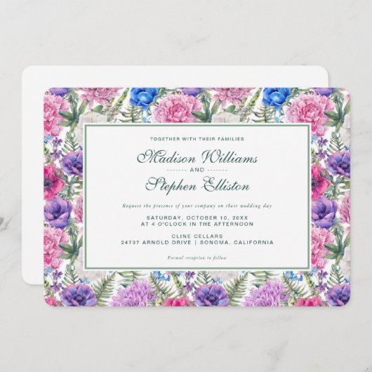 Vintage Blumenfarbe| Hochzeit Einladung (Vorne/Hinten)
