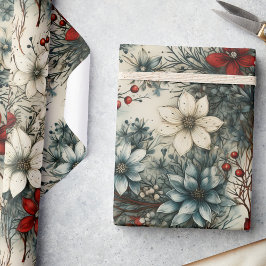 Vintage Blumenfarbe Weihnachten Poinsettia Geschenkpapier