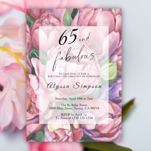 Vintage Blumenfeier 65. Geburtstagsparty Einladung