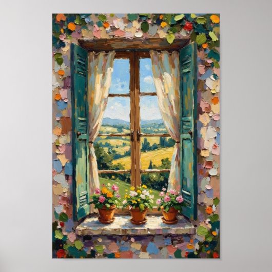 Vintage-Blumenfenster Cottage-Kunst Poster (Vorne)