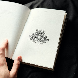 Vintage-Blumenfrau-Bibliotheksbuch Ex Libris Gummistempel
