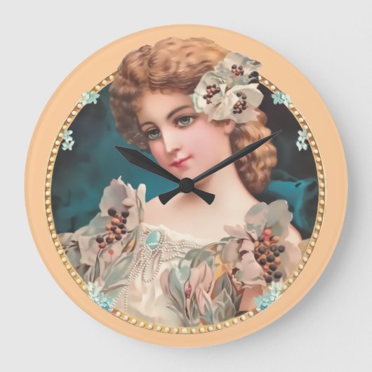 Vintage Blumenfrau Große Wanduhr (Vorderseite)
