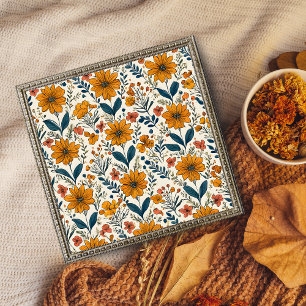 Vintage Blumenfreude: Autumnal Sonnenblumenband Fotodruck