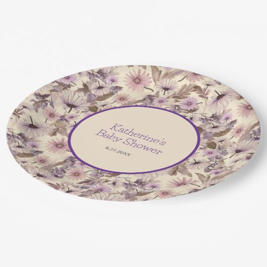 Vintage Blumenfrühlingsdusche Pappteller (Schrägansicht)