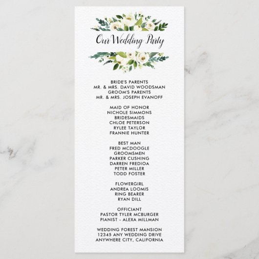 Vintage Blumengarten Hochzeitsprogramme Programm (Rückseite)