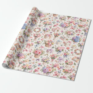 Vintage-Blumengarten-Muster Romantische Rosen Geschenkpapier