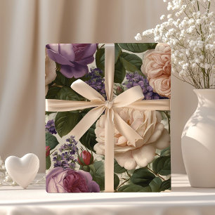 Vintage Blumengarten Romantische Rose & Pfingstros Geschenkpapier