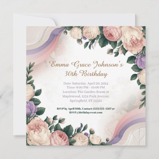 Vintage Blumengeburt Einladung (Rückseite)