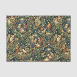 Vintage Blumengeburtsszene auf Mitternachtsblau Seidenpapier