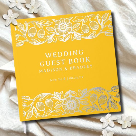 Vintage Blumengelbe Hochzeit Gästebuch