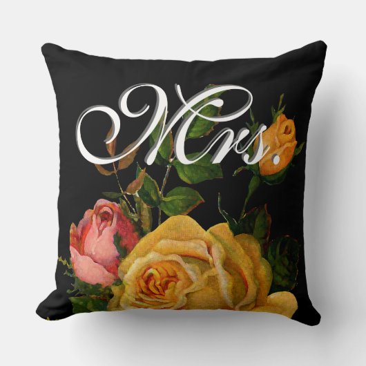 Vintage Blumengelbe und rosa Rose Kissen (Vorderseite)