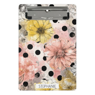 Vintage Blumengemälde mit Wasserfarben und Punkten Mini Klemmbrett