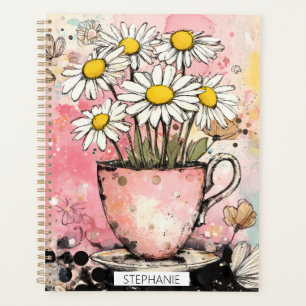 Vintage Blumengemälde mit Wasserfarben und Punkten Planer