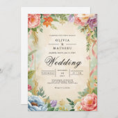 Vintage blumengeschichtliche Hochzeit Einladung (Vorne/Hinten)