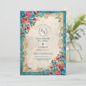 Vintage blumengeschichtliche Hochzeit Einladung (Stehend Vorderseite)