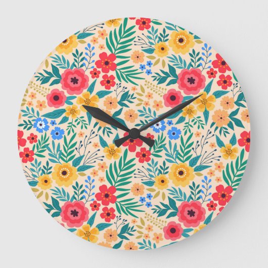 Vintage, blumengeschmückte Blume. Große Wanduhr (Vorderseite)