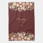 Vintage, blumengeschmückte Bordeaux Geschirrtuch (Vertikal)