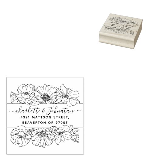 Vintage blumengeschmückte Hochzeitsfeier Rücksende Gummistempel (Stempel)