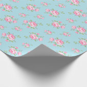 Vintage blumengeschmückte Rose klassisch hellblau Geschenkpapier (Ecke)