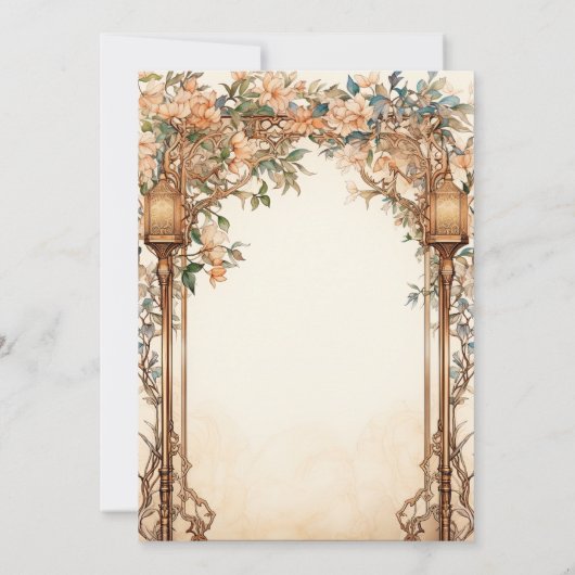 Vintage blumengeschwächte islamische Lampenhochzei Einladung (Rückseite)