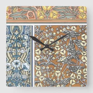 Vintage Blumengestaltung im Jugendstil, Pfeilblatt Quadratische Wanduhr