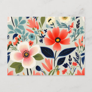 Vintage Blumengestaltung mit kräftigen Farben Postkarte