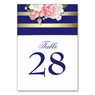 Vintage blumengoldene Streifen Hochzeit Tischnummer