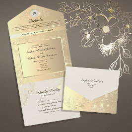 Vintage Blumengoldhochzeit All In One Einladung