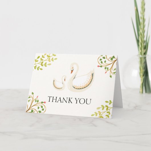Vintage Blumengrün Schwan Babydusche Dankeskarte (Vorderseite)