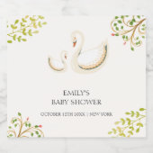 Vintage Blumengrün Schwan Babydusche Schaumweinetikett (Einzelnes Label)