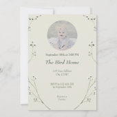 Vintage Blumengrün Stork Foto Babydusche Einladung (Rückseite)