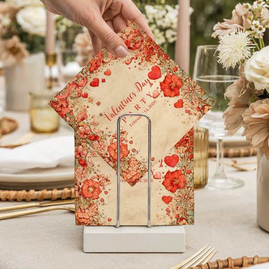 Vintage-Blumenherzen Valentinstag-Party Serviette