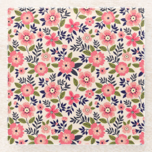 Vintage-Blumenhintergrund, kleine rosa Blumen. Glasuntersetzer