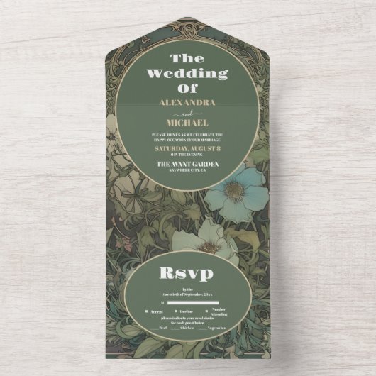 Vintage Blumenhochzeit All In One Einladung (Innen Boden)