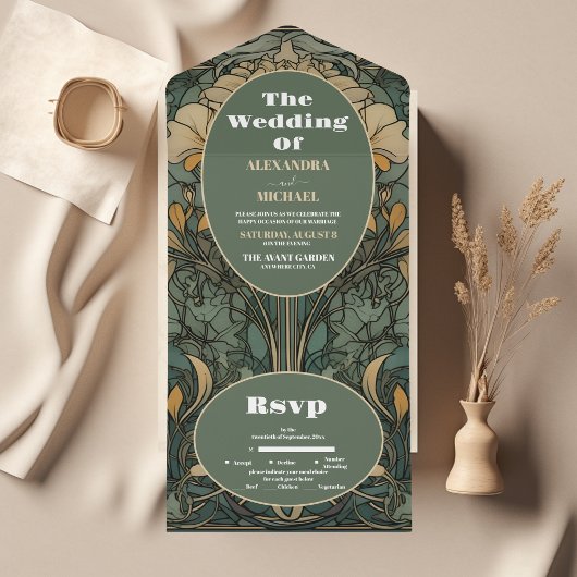 Vintage Blumenhochzeit All In One Einladung