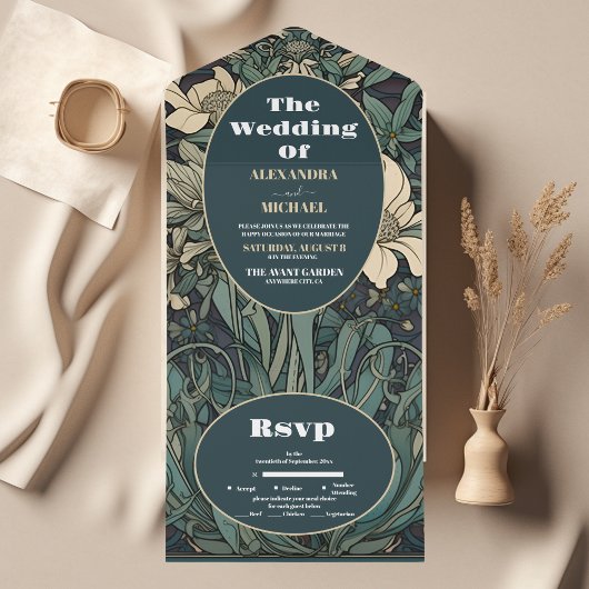 Vintage Blumenhochzeit All In One Einladung