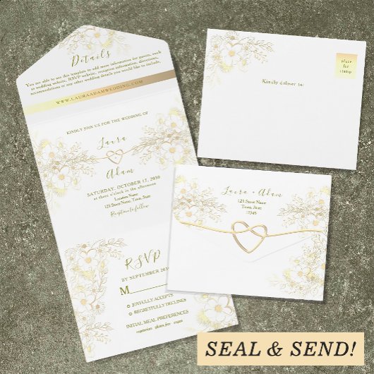 Vintage Blumenhochzeit All In One Einladung