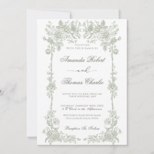 Vintage Blumenhochzeit auf dem Sage Green Einladung