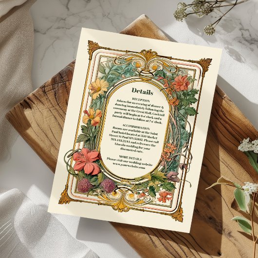 Vintage Blumenhochzeit Begleitkarte