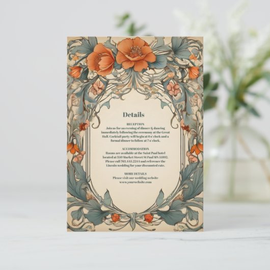 Vintage Blumenhochzeit Begleitkarte (Stehend Vorderseite)