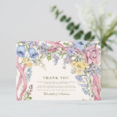 Vintage Blumenhochzeit Dankeskarte (Stehend Vorderseite)