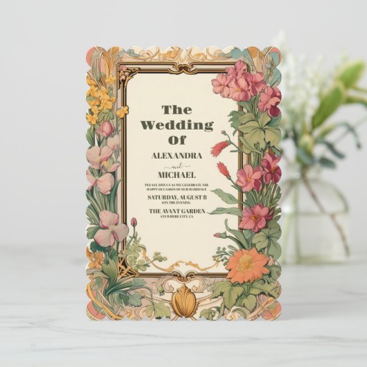 Vintage Blumenhochzeit Einladung (Stehend Vorderseite)