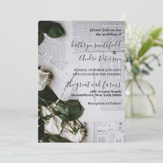 Vintage Blumenhochzeit Einladung (Stehend Vorderseite)