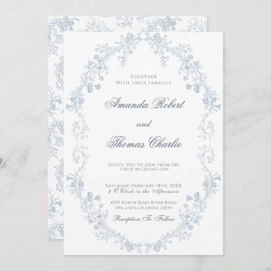 Vintage Blumenhochzeit Einladung (Vorne/Hinten)