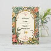 Vintage Blumenhochzeit Einladung (Stehend Vorderseite)