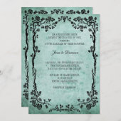 Vintage Blumenhochzeit Einladung in Blue (Vorne/Hinten)