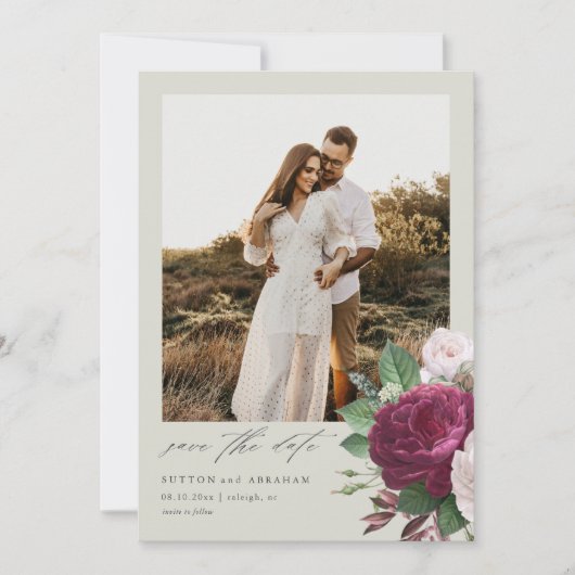 Vintage Blumenhochzeit Foto speichern Sie das Datu Einladung (Vorderseite)