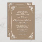 Vintage Blumenhochzeit in Mocha Einladung (Vorne/Hinten)