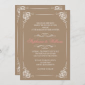 Vintage Blumenhochzeit in Mocha Einladung (Vorne/Hinten)