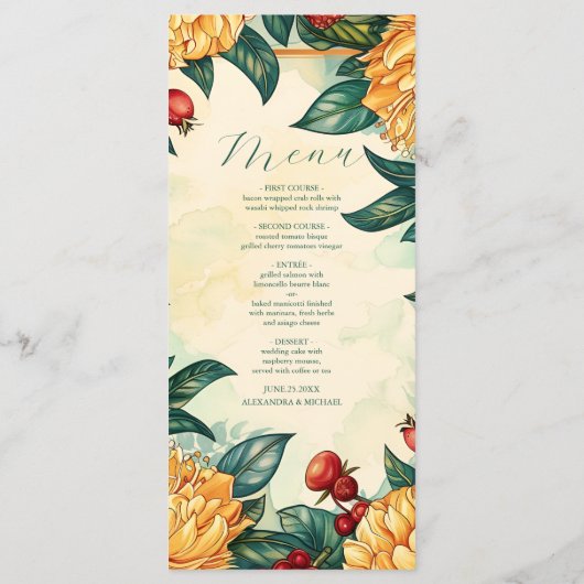 Vintage Blumenhochzeit Menükarte (Rückseite)